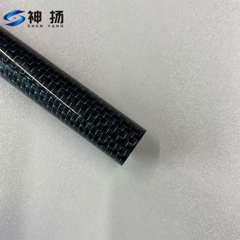 Custom Glossy Black Carbon Fiber Tube With Blue Woven Pattern | Factory Direct high quality