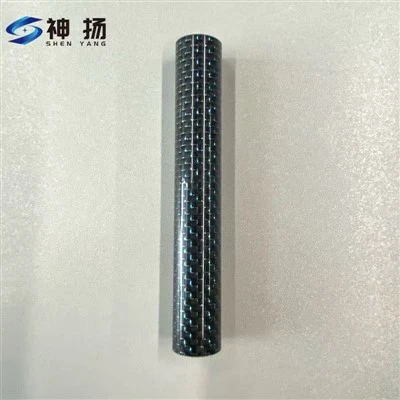 Custom Glossy Black Carbon Fiber Tube With Blue Woven Pattern | Factory Direct